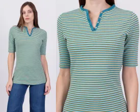 70s Retro Striped Henley Shirt - Small