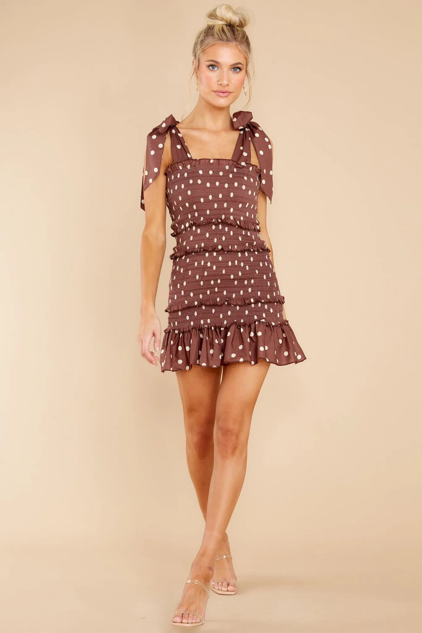 A Whole Heartful Mocha Polka Dot Dress