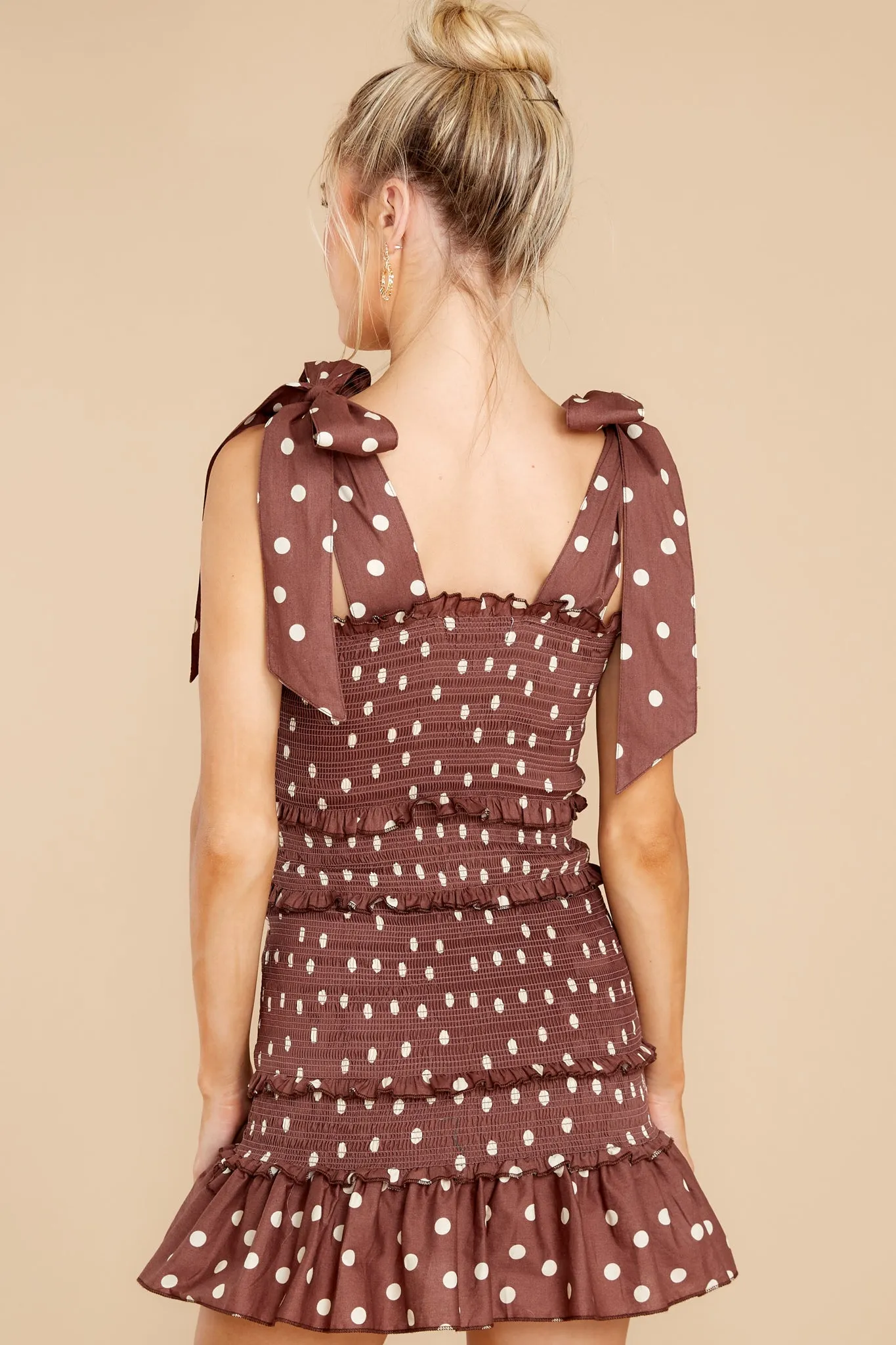 A Whole Heartful Mocha Polka Dot Dress