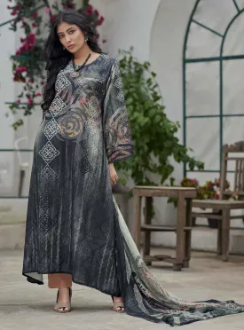 AQSA Woolen Pashmina Black Winter Suit Material for Ladies