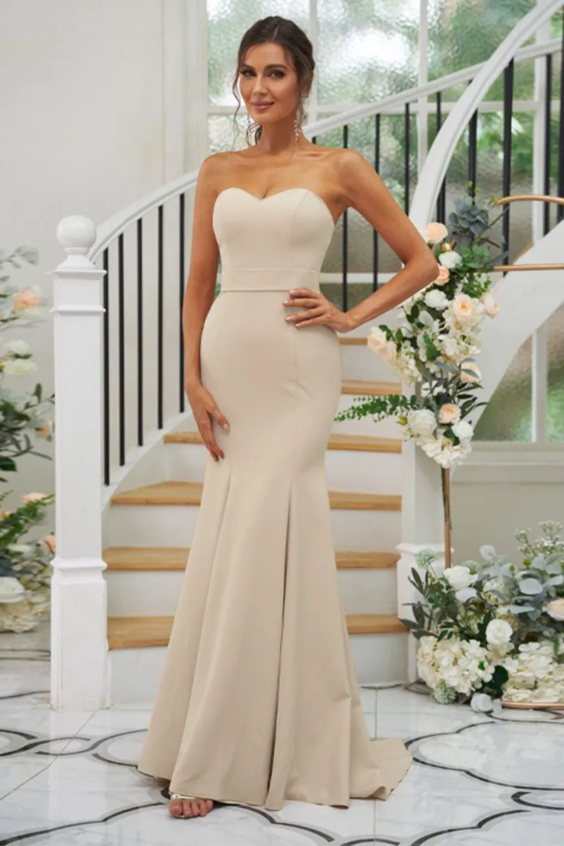 B4060 - Sweetheart Strapless Sleeveless Satin Mermaid Bridesmaid Dress