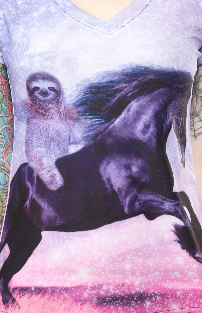 BELOVED MAJESTIC SLOTH V NECK TEE