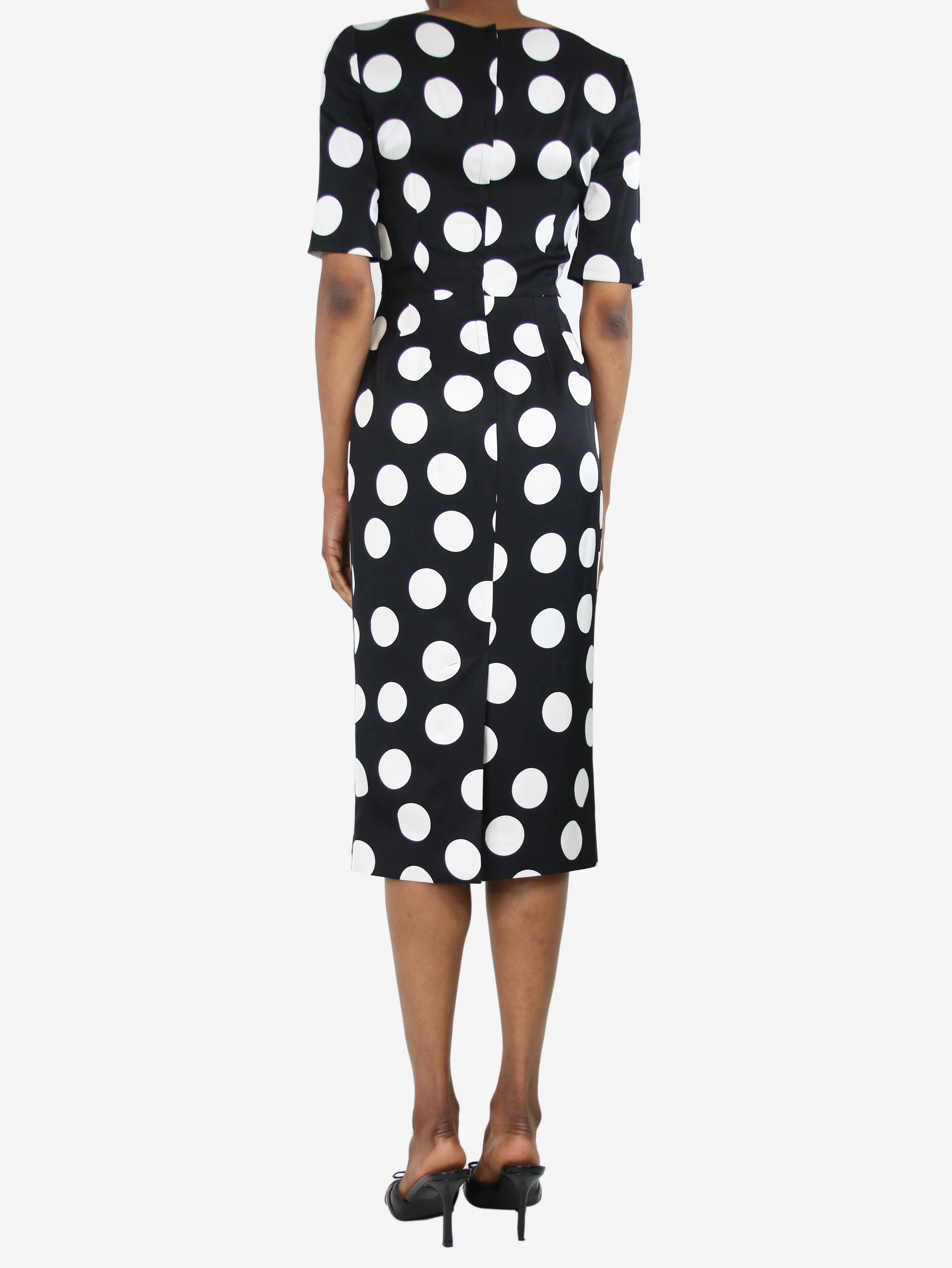 Black and white polka dot midi dress - size UK 6