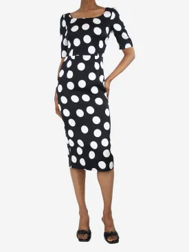 Black and white polka dot midi dress - size UK 6