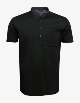 Black Henley Shirt with Raw Edge Collar