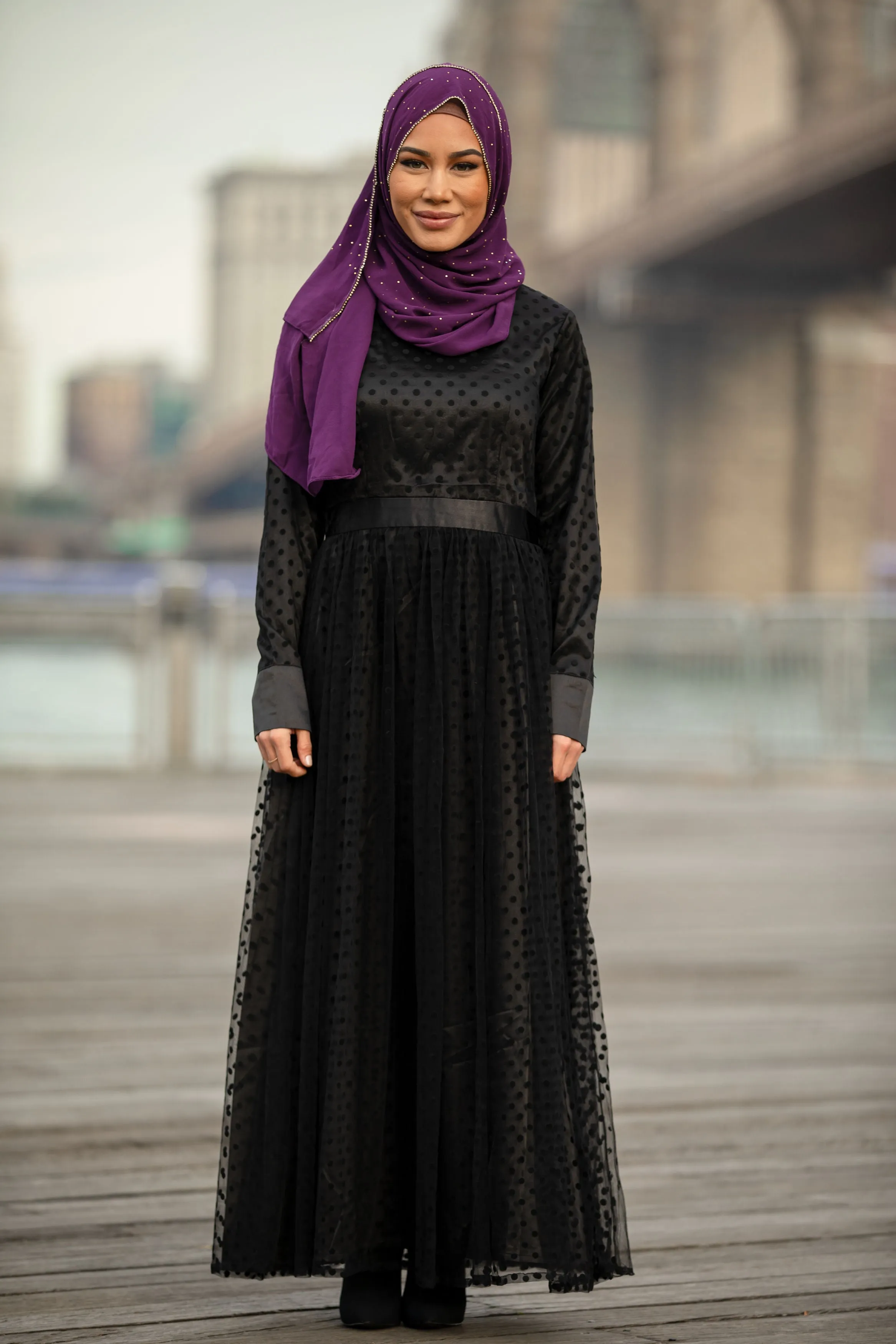 Black Mesh Polka Dot Long Sleeve Maxi Dress- Clearance