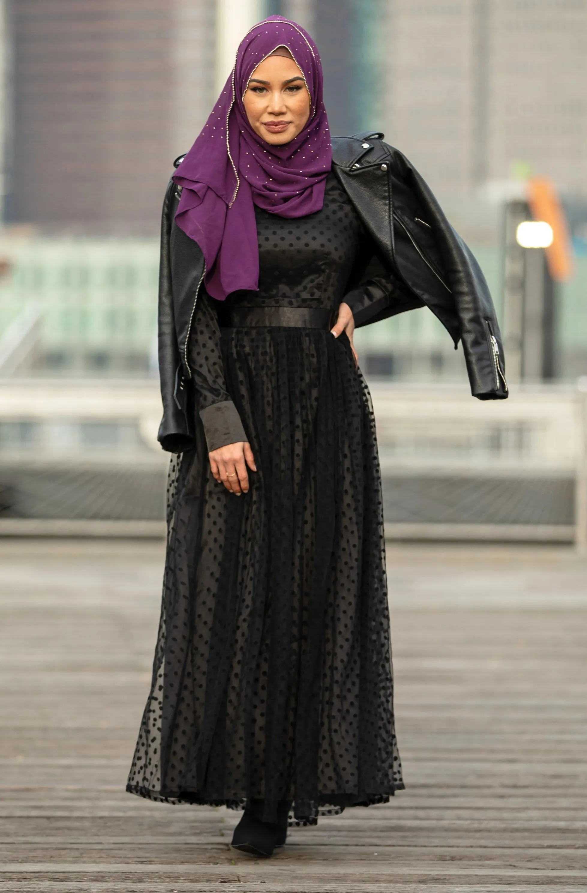 Black Mesh Polka Dot Long Sleeve Maxi Dress- Clearance