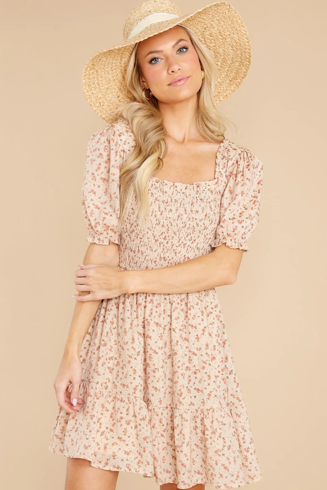 Bringing Out Smiles Khaki Floral Print Dress