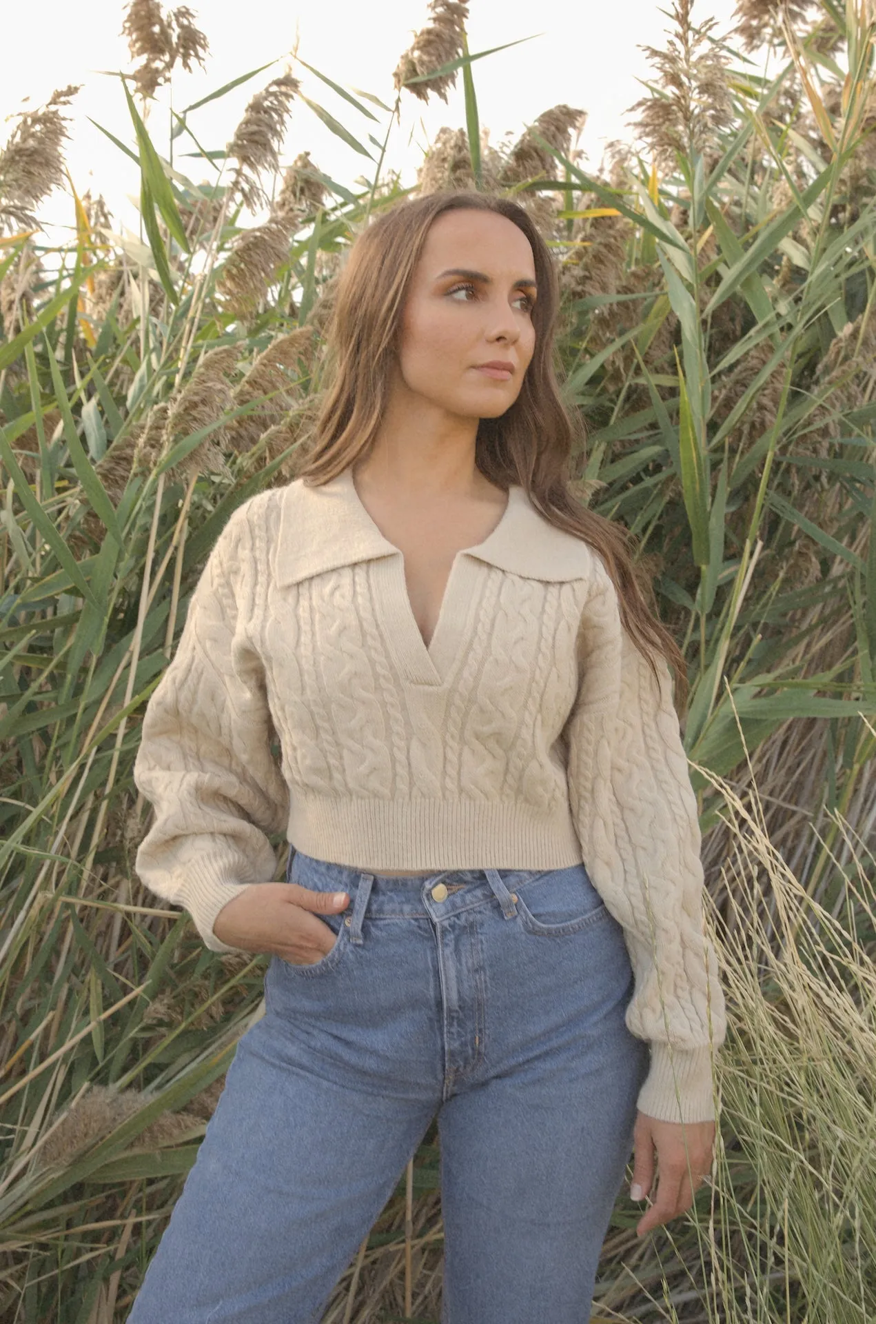 Cable Cropped Knit Sweater