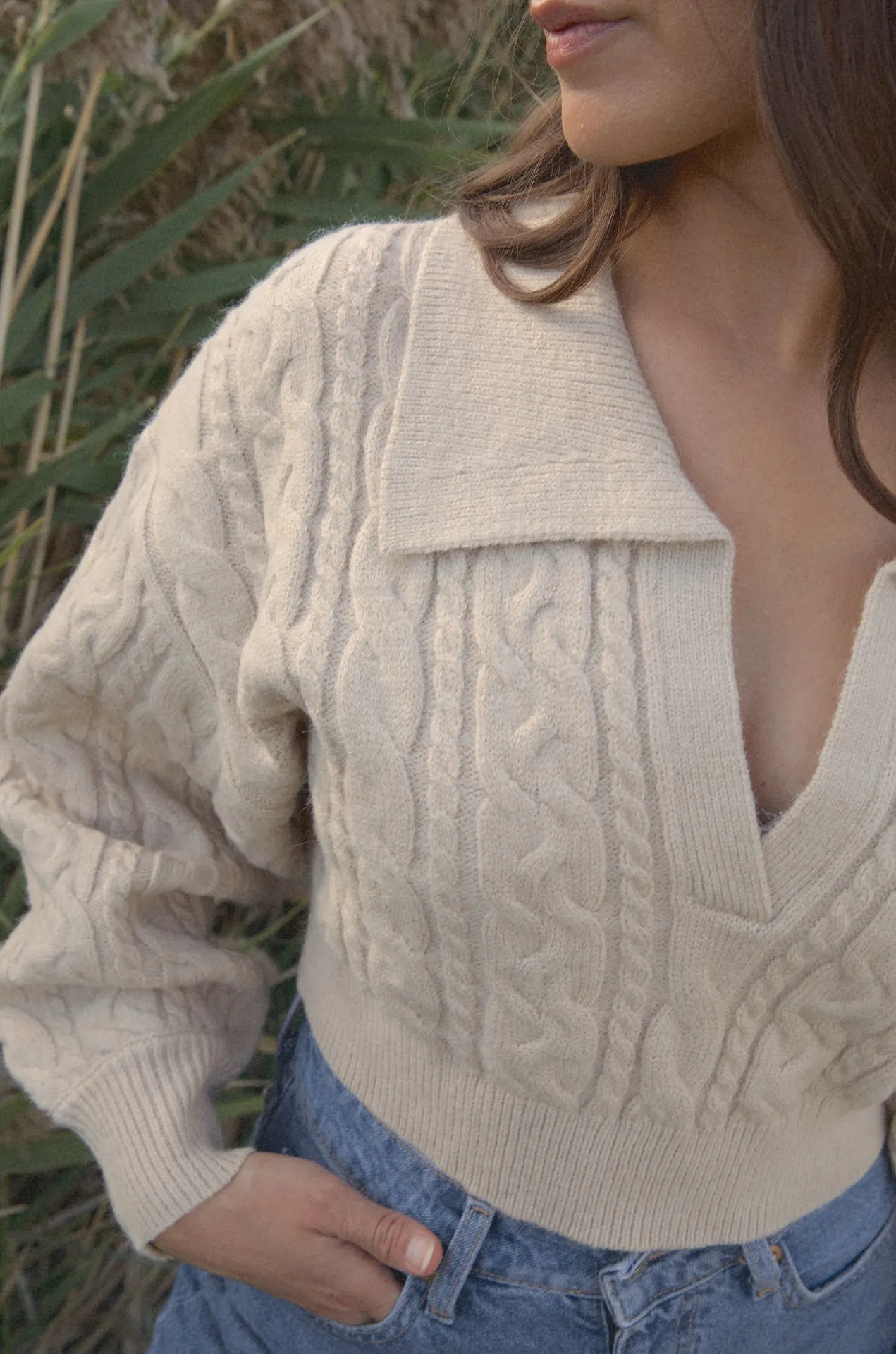 Cable Cropped Knit Sweater