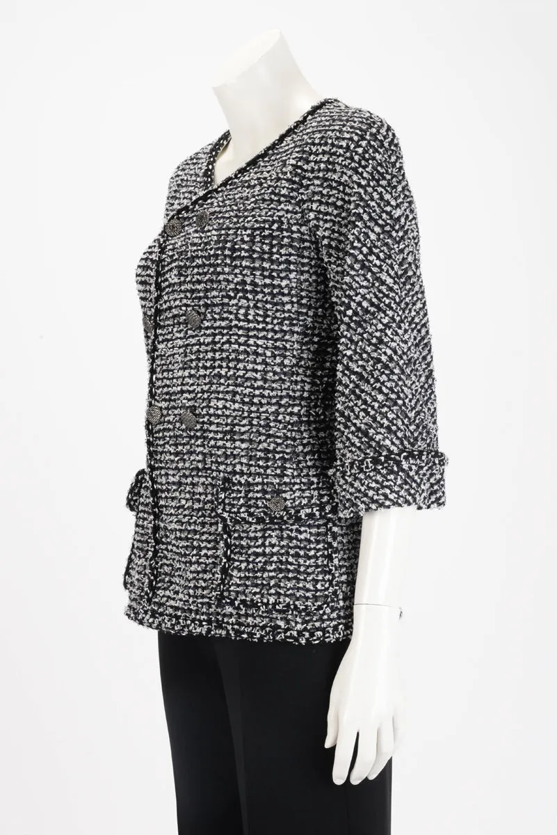 Chanel Black & White Fantasy Tweed Patch Pocket Jacket FR 36