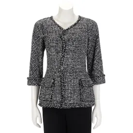 Chanel Black & White Fantasy Tweed Patch Pocket Jacket FR 36