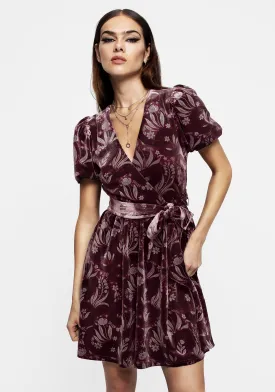 Deception Snake Foil Print Velour Mini Wrap Dress