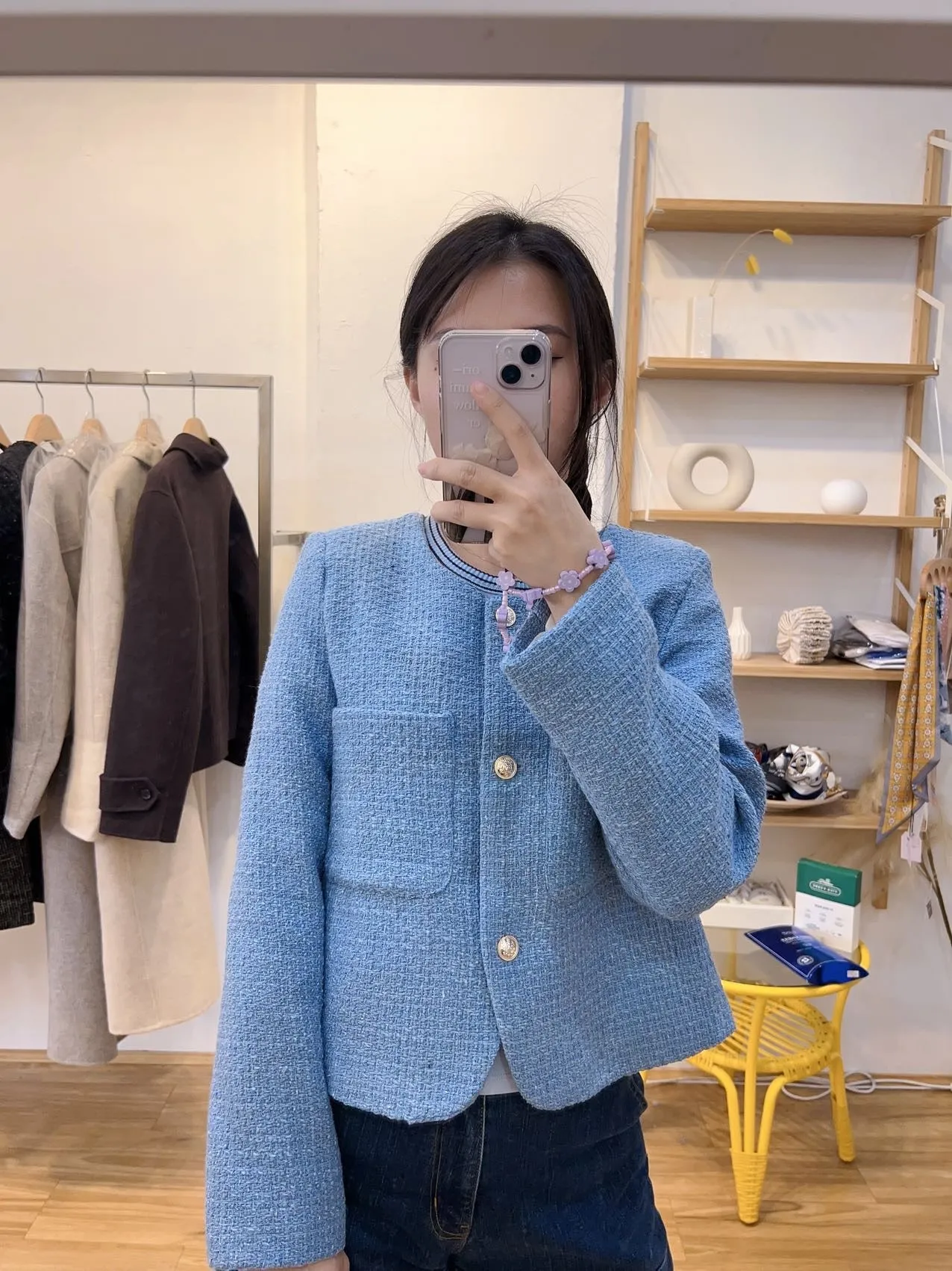 Denim style tweed blazer