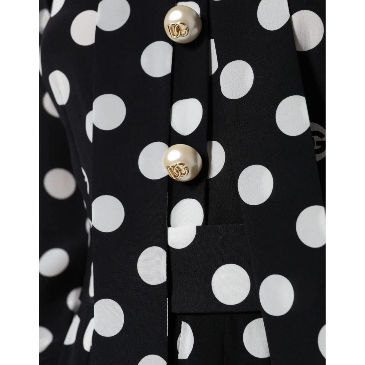 Dolce & Gabbana Black White Polka Dot Ascot Collar Midi Dress