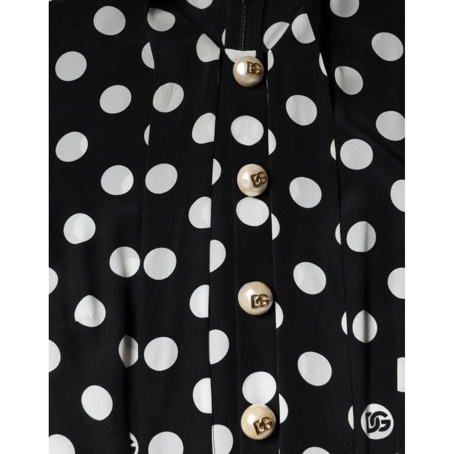 Dolce & Gabbana Black White Polka Dot Ascot Collar Midi Dress