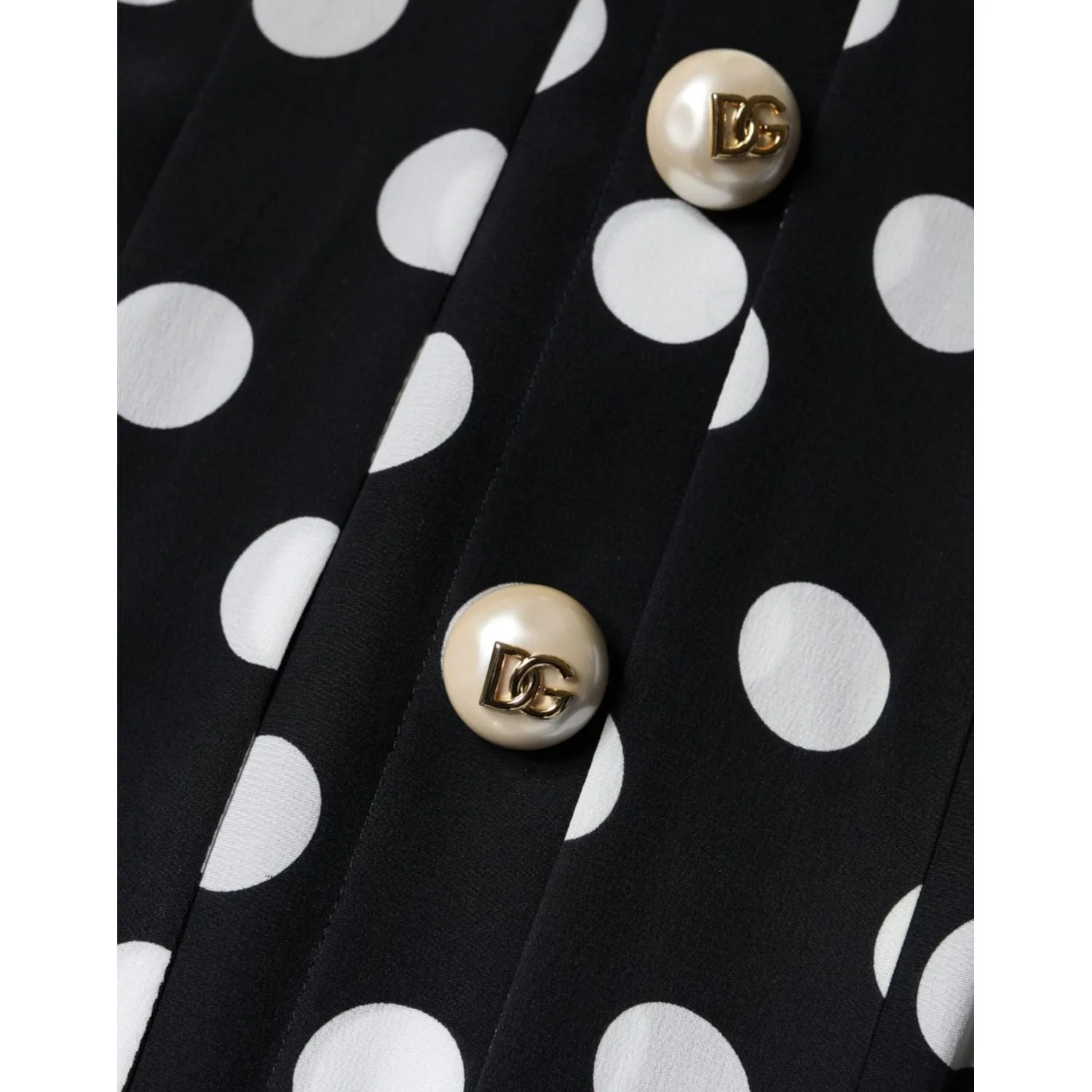 Dolce & Gabbana Black White Polka Dot Ascot Collar Midi Dress