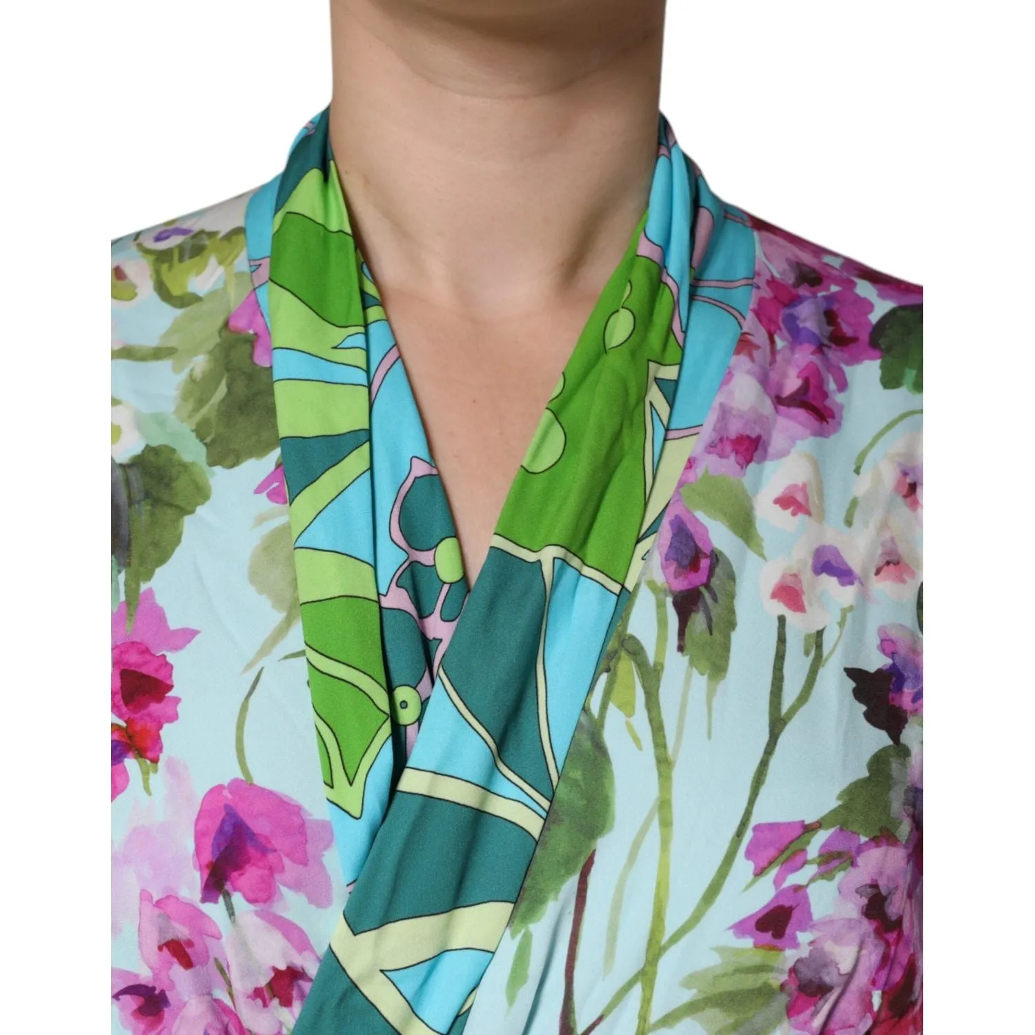 Dolce & Gabbana Multicolor Floral Silk Stretch Wrap Dress