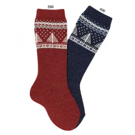 Fir Tree Border Embroidery Knee-high Warm Socks - Marsala