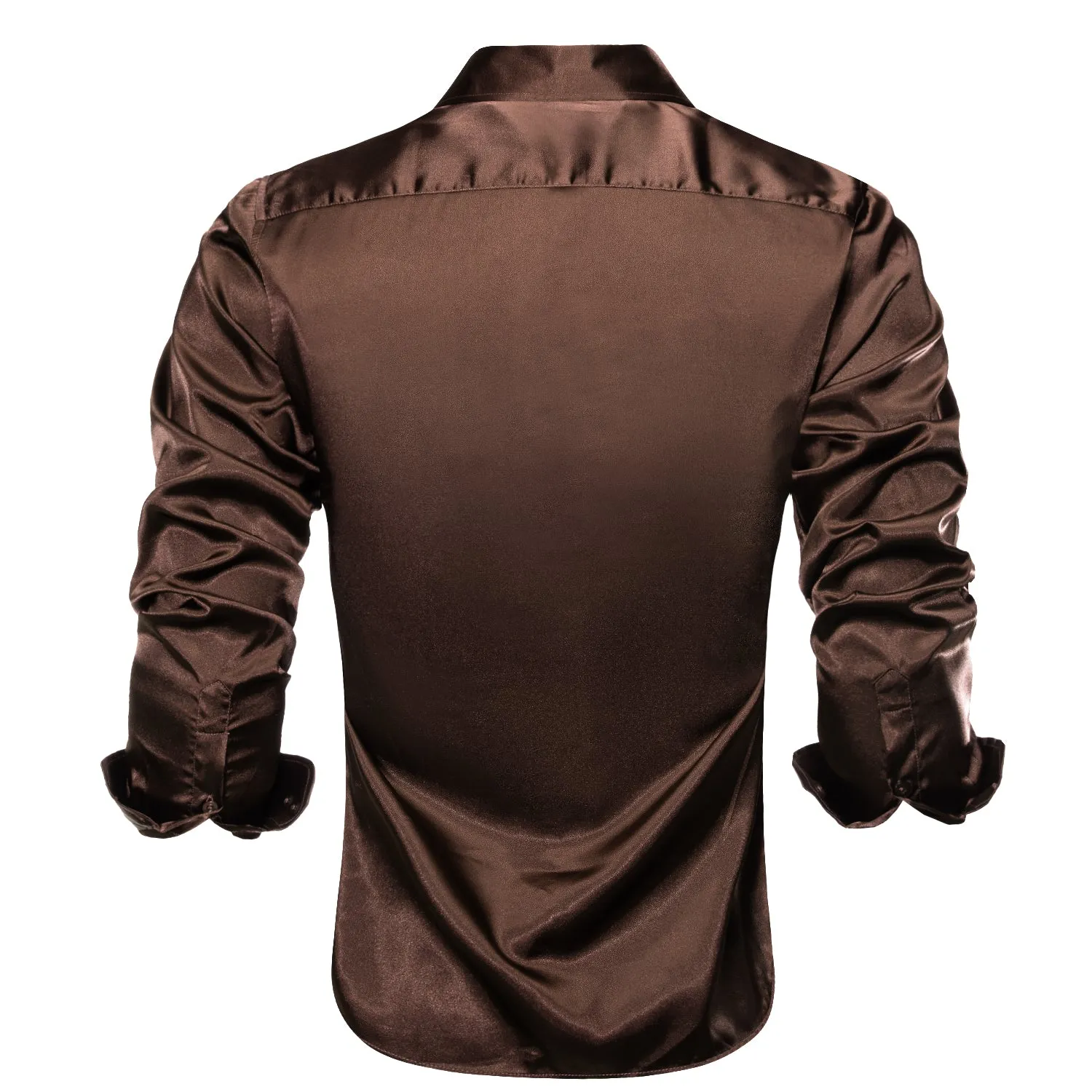 Hi-Tie Brown Dress Shirt Solid Satin Men's Long Sleeve Dress Shirt