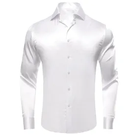 Hi-Tie White Dress Shirt Solid Satin Men's Long Sleeve Dress Shirt