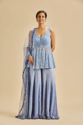 Ink Blue Ombre Sharara Set