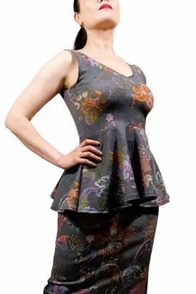 Jacquard print peplum tango top