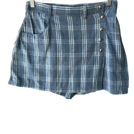 Jarama Vintage Women's Blue Plaid Lightweight Button-Front Pocket Skort - 13