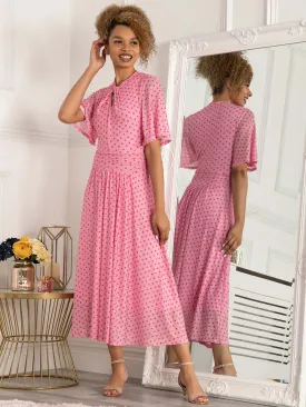 Jolie Moi Danika Keyhole Neck Mesh Dress, Pink Polka