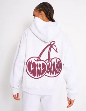 Kaiia Cherry Graphic Oversized Hoodie Light Grey Marl & Plum