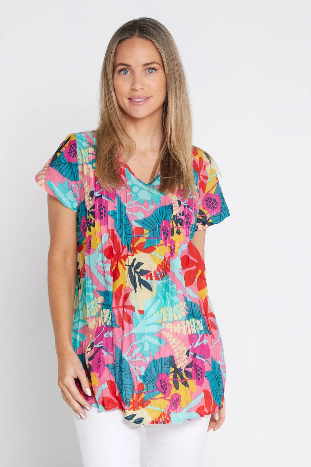 Kayla Cotton Short Sleeve Top - Cutout Florals