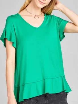 Keeley Short Sleeve Peplum Top - Kelly Green