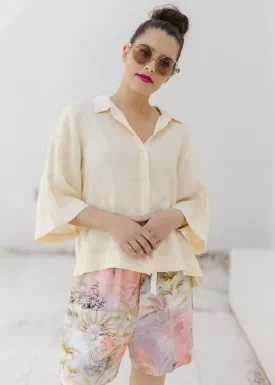 Linen Cropped Shirt Lemon