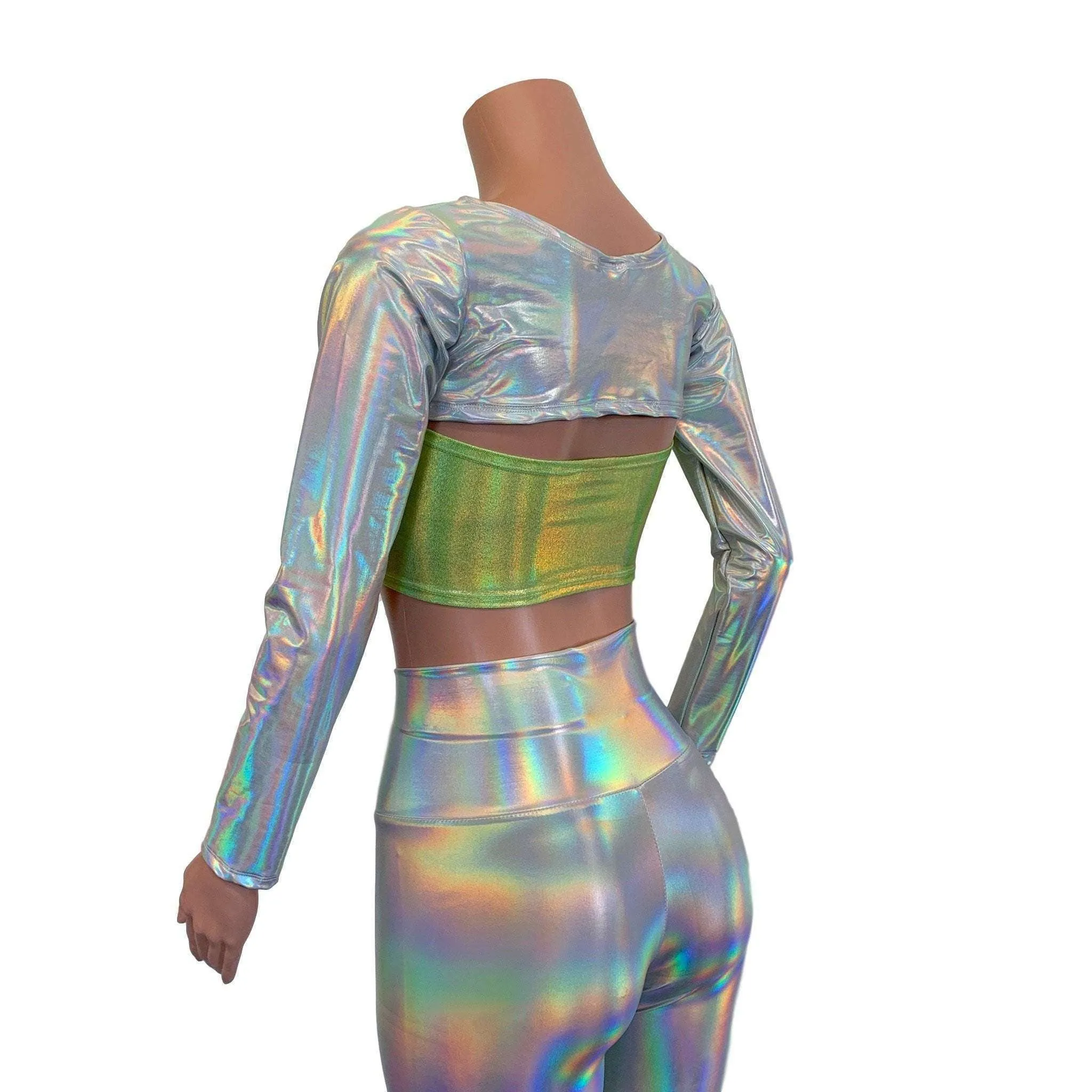 Long Sleeve Bolero Top - Opal Holographic Iridescent