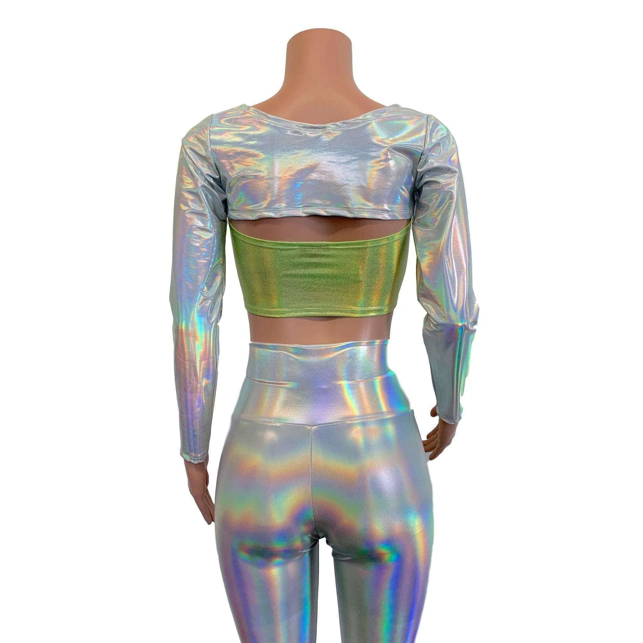 Long Sleeve Bolero Top - Opal Holographic Iridescent