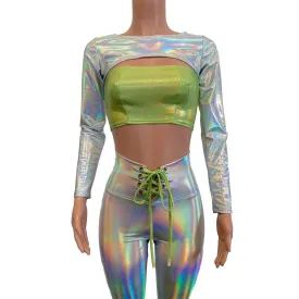 Long Sleeve Bolero Top - Opal Holographic Iridescent