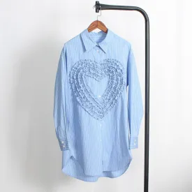 Micaela Stripped Ruffle Heart Embroidered Shirt Top