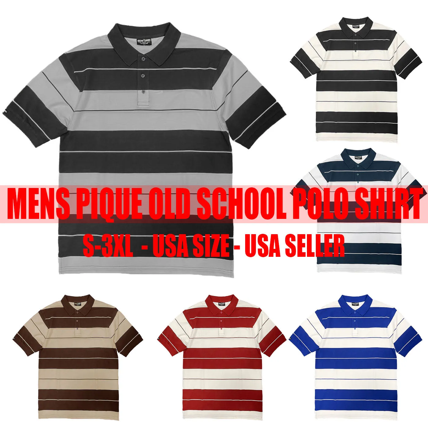 Old School Navy & White Pique Polo