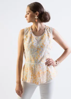 Peplum floral lace, open back blouse