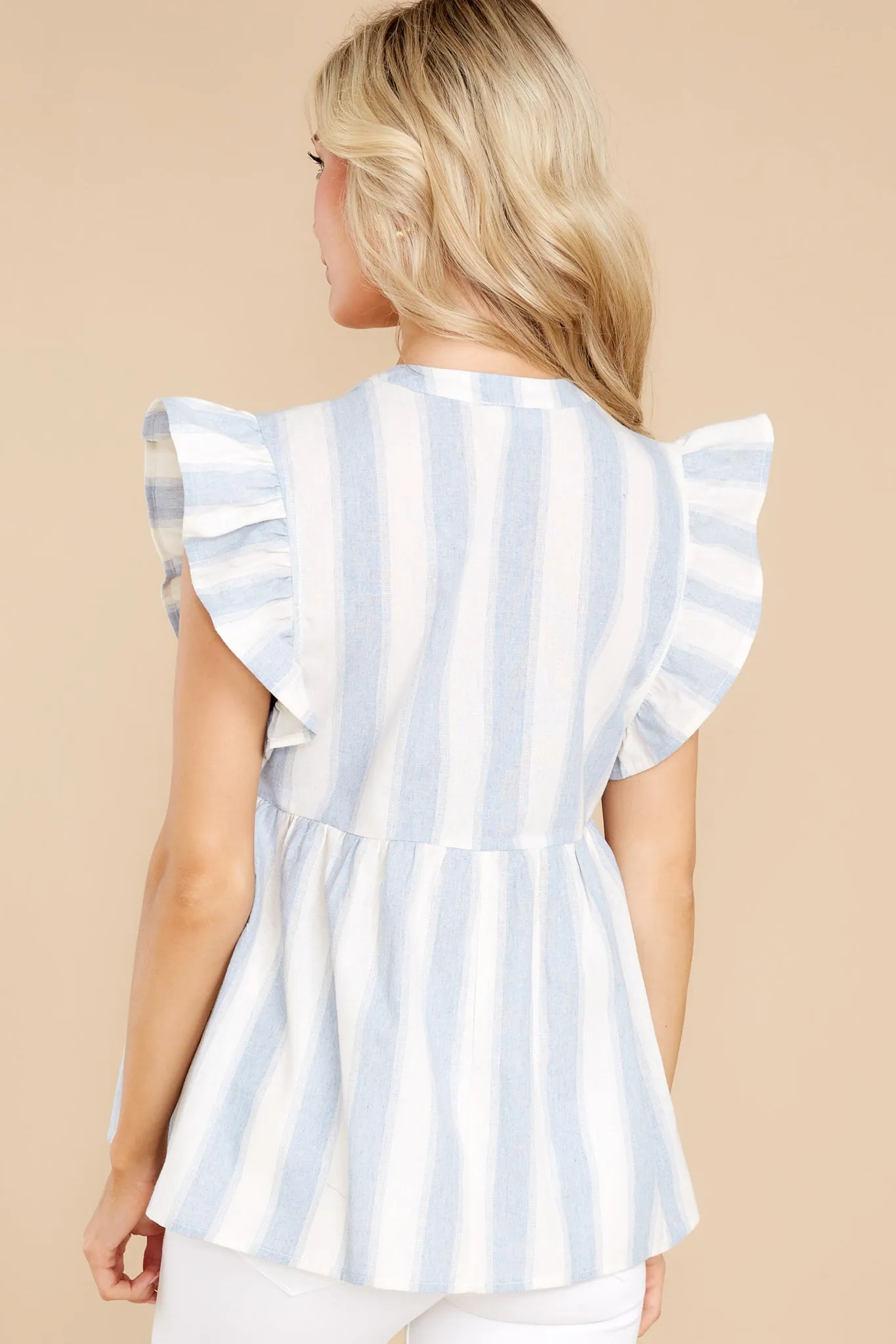 Plaza Promenade Blue And White Stripe Embroidered Top