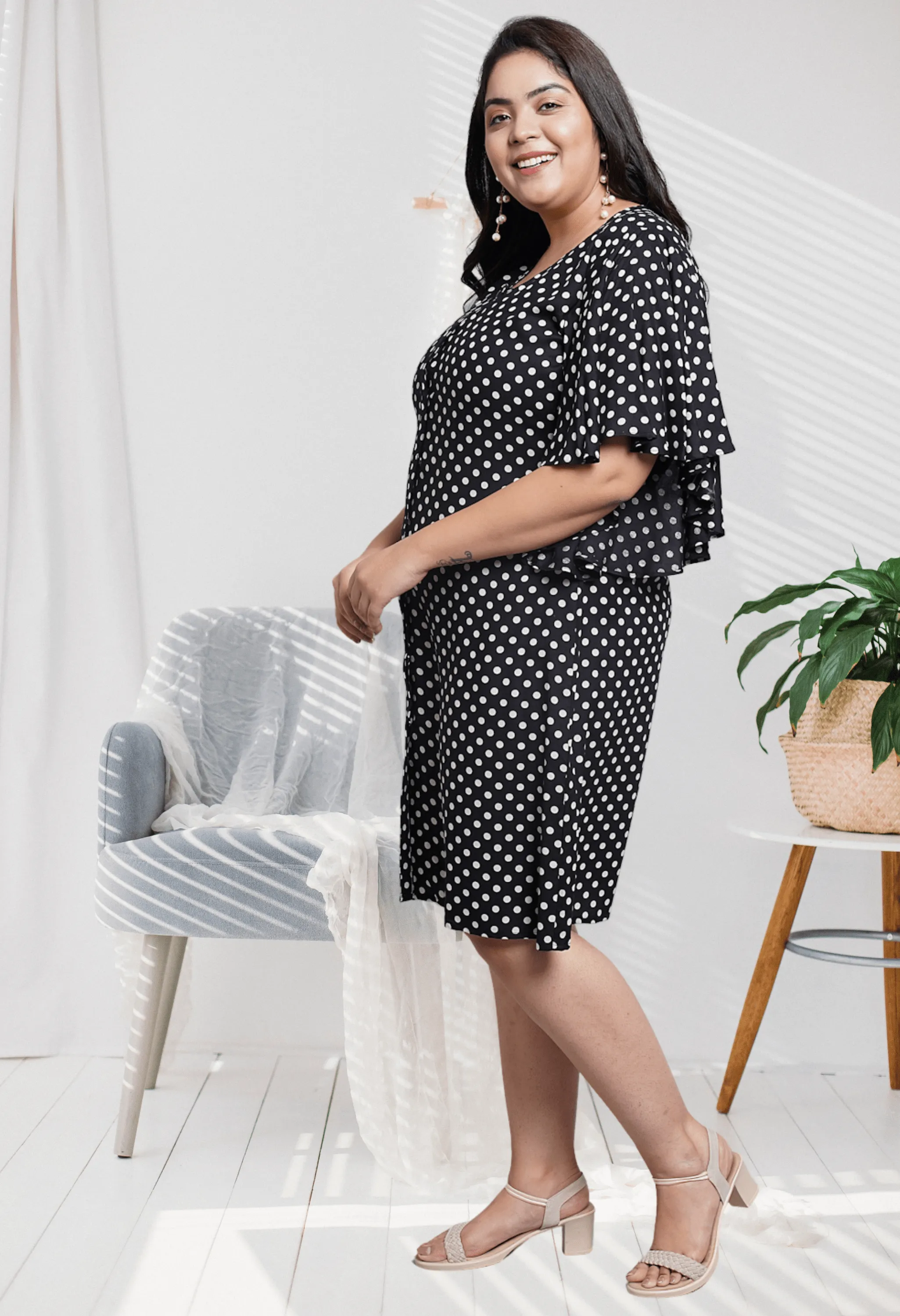 Plus Size Plus Size Polka Dots A-Line Dress