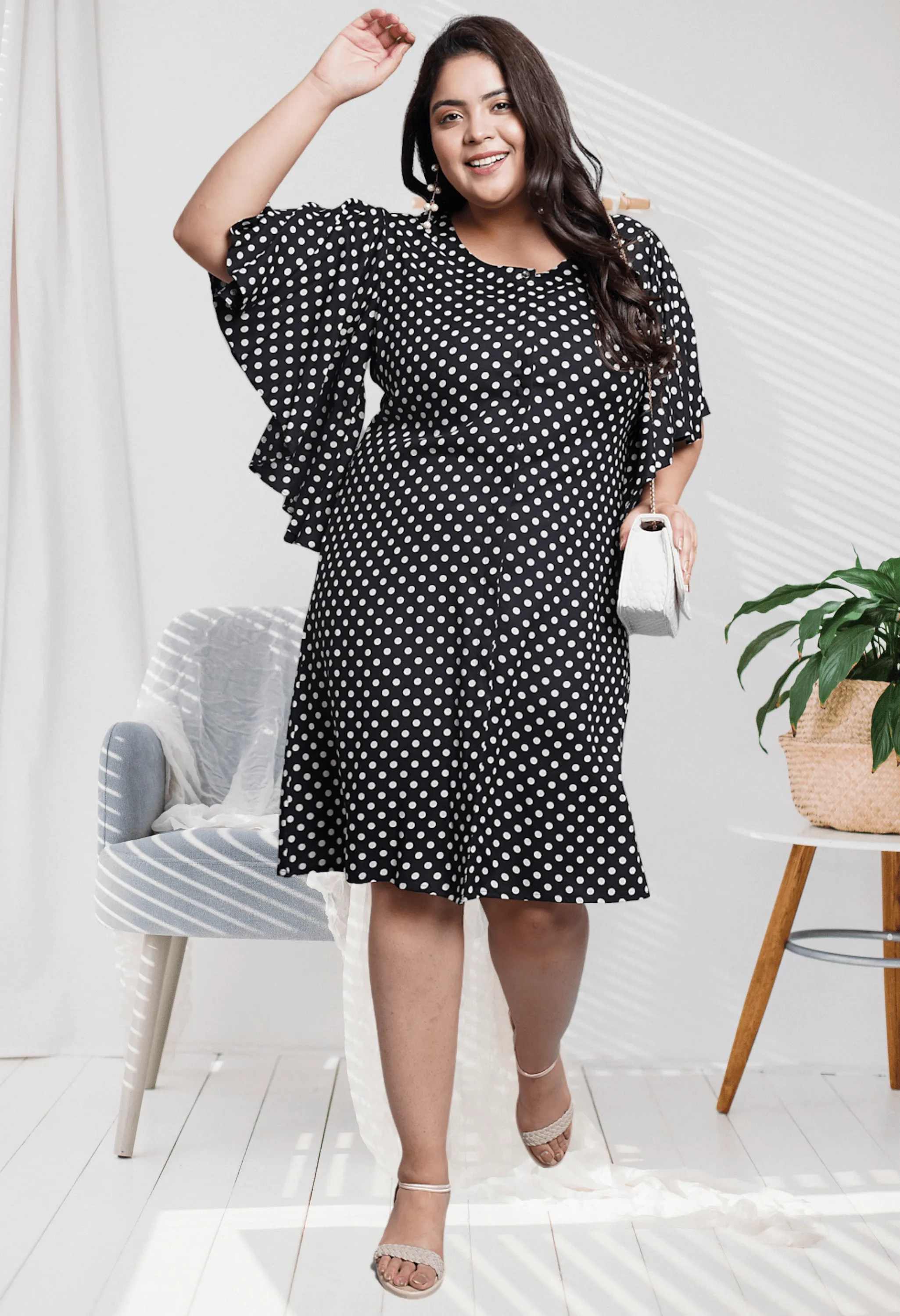 Plus Size Plus Size Polka Dots A-Line Dress