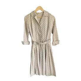 Rofashion Cotton Beige And Cream Polka Dot 3/4 Sleeved Dress UK Size 10