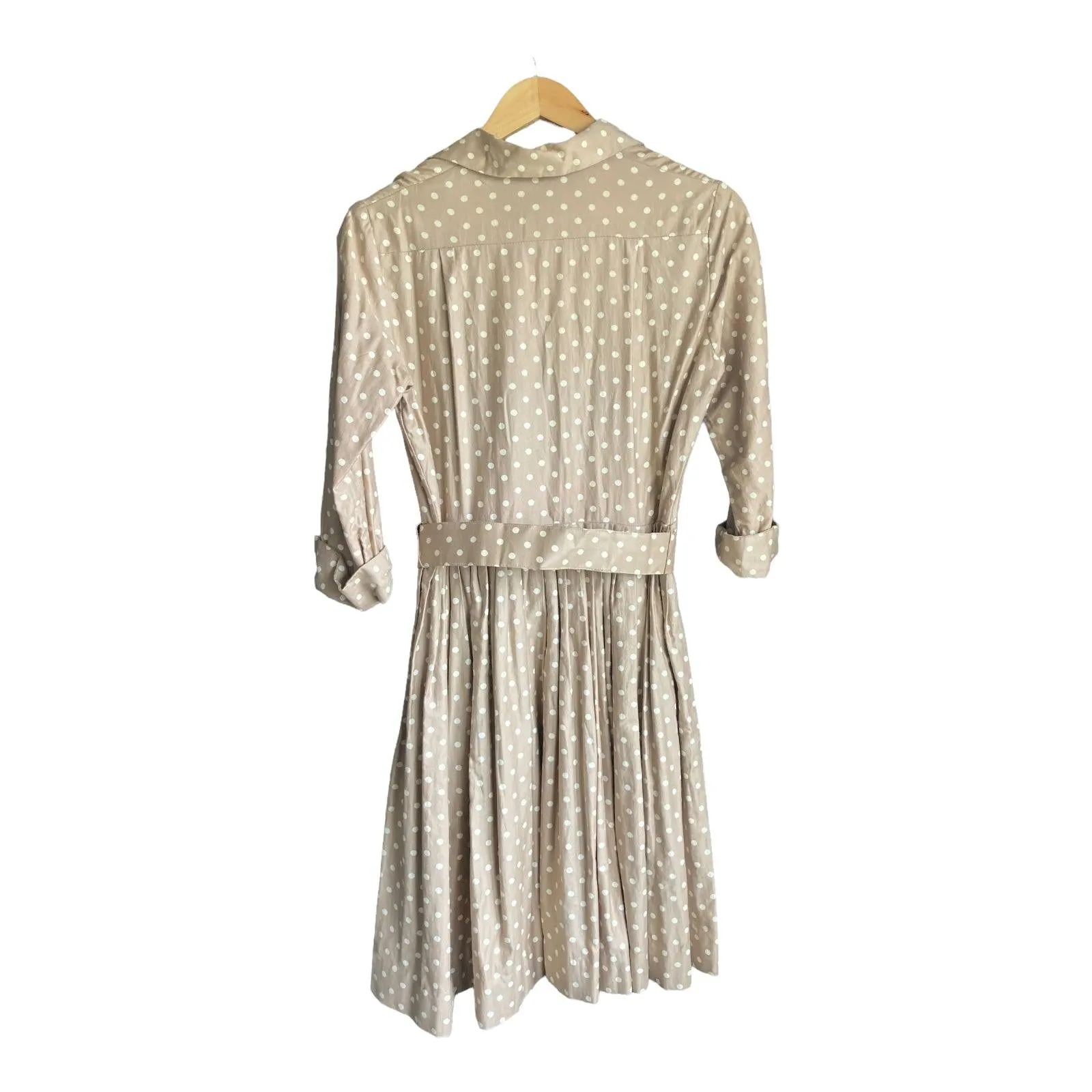 Rofashion Cotton Beige And Cream Polka Dot 3/4 Sleeved Dress UK Size 10