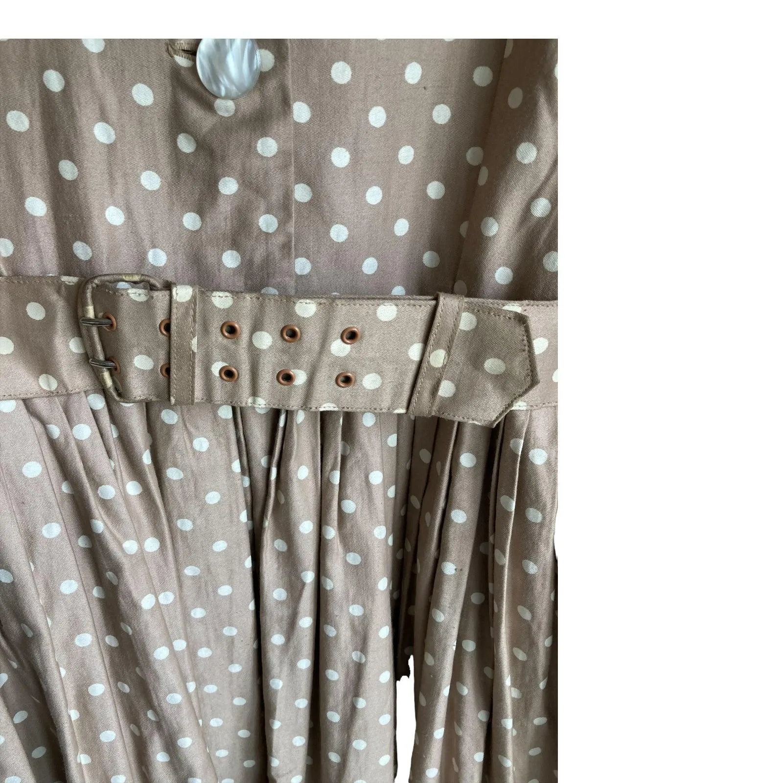 Rofashion Cotton Beige And Cream Polka Dot 3/4 Sleeved Dress UK Size 10