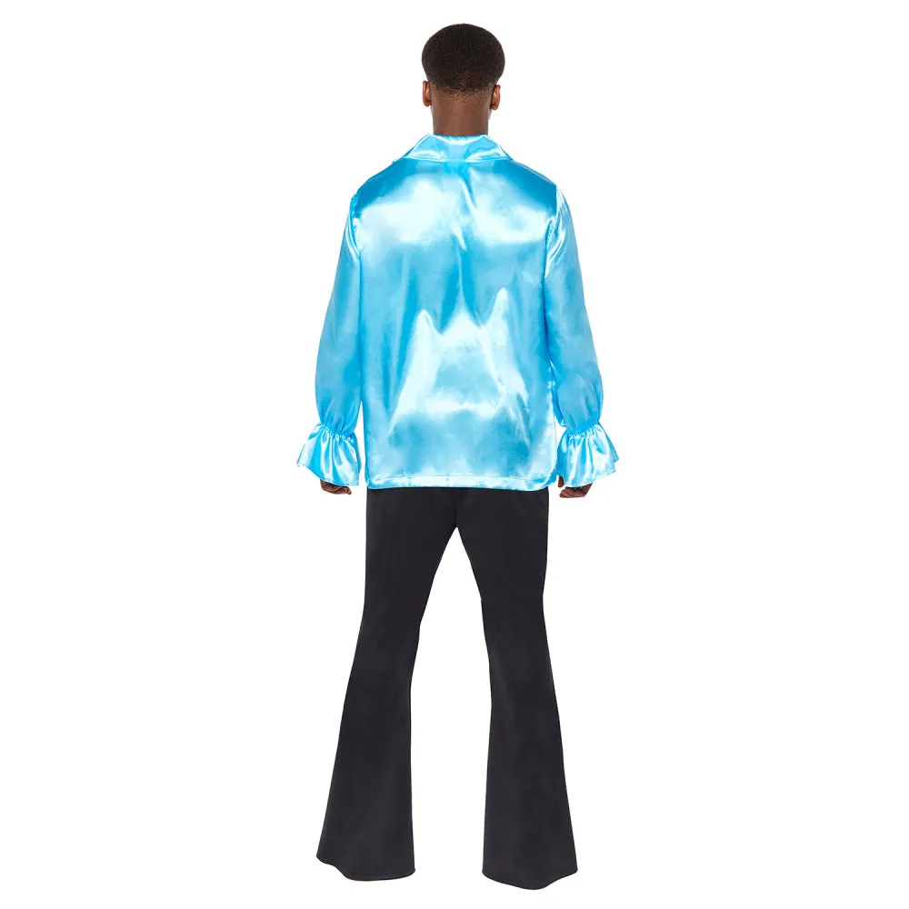 Satin Ruffle Blue Shirt Mens Costume