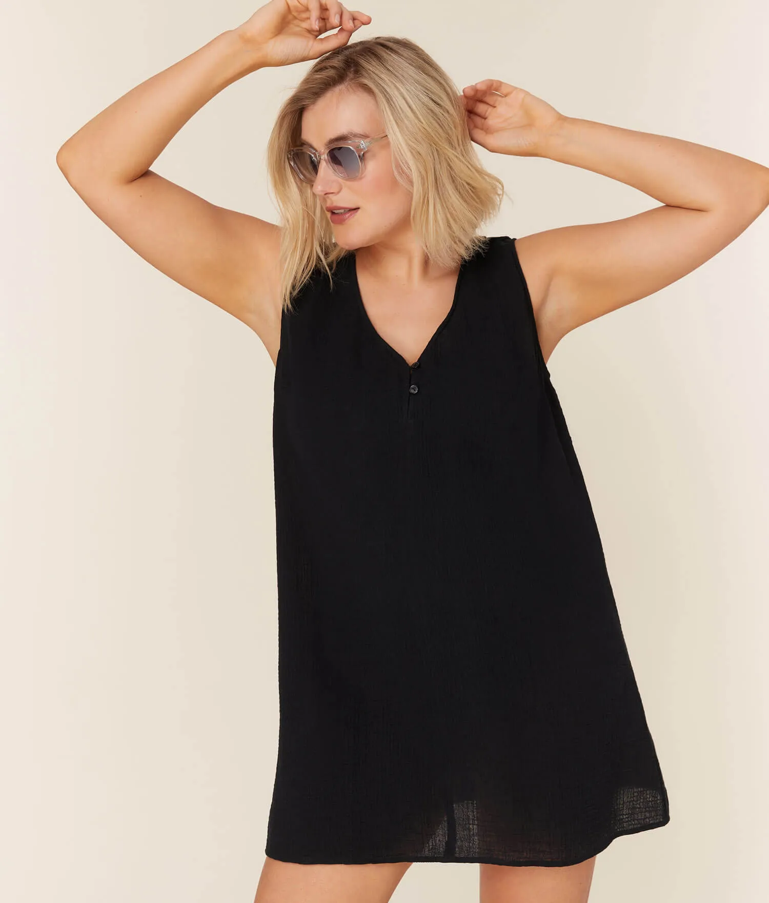 The Frades Mini Dress - Cotton Gauze - Black