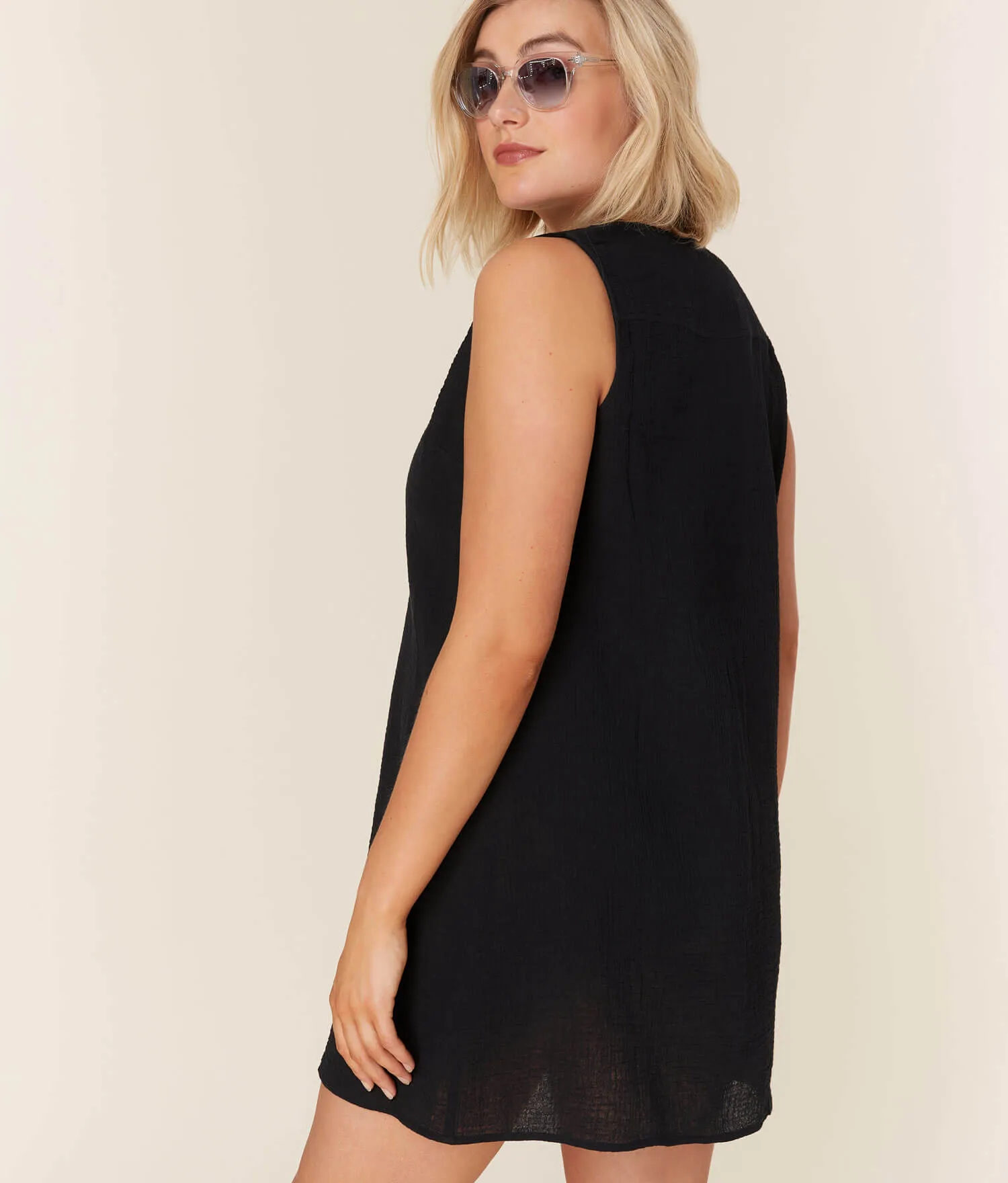 The Frades Mini Dress - Cotton Gauze - Black