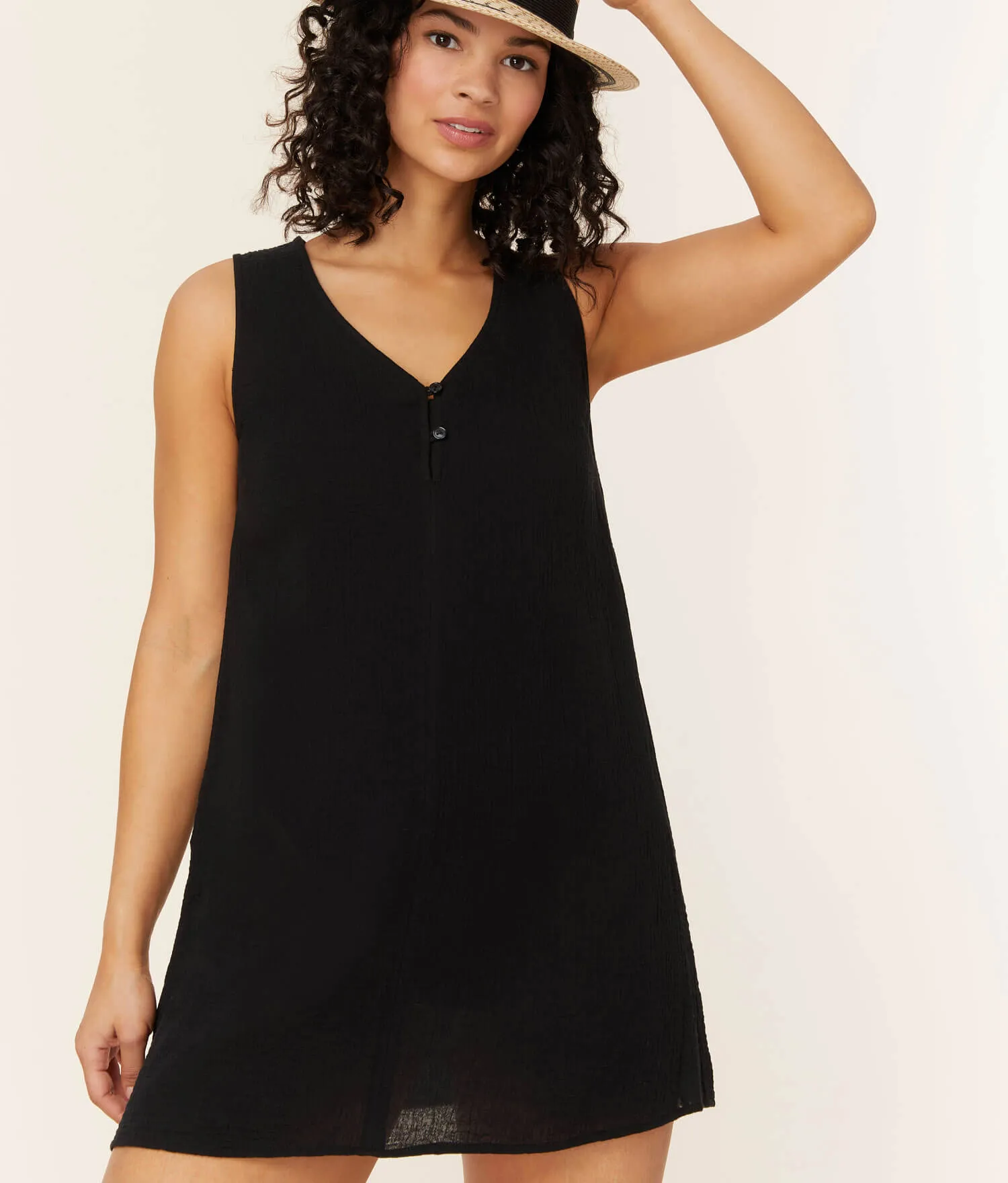 The Frades Mini Dress - Cotton Gauze - Black