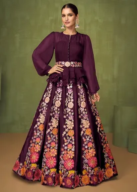 Wedding Party Plum Purple Bridesmaid Peplum Anarkali Style Skirt